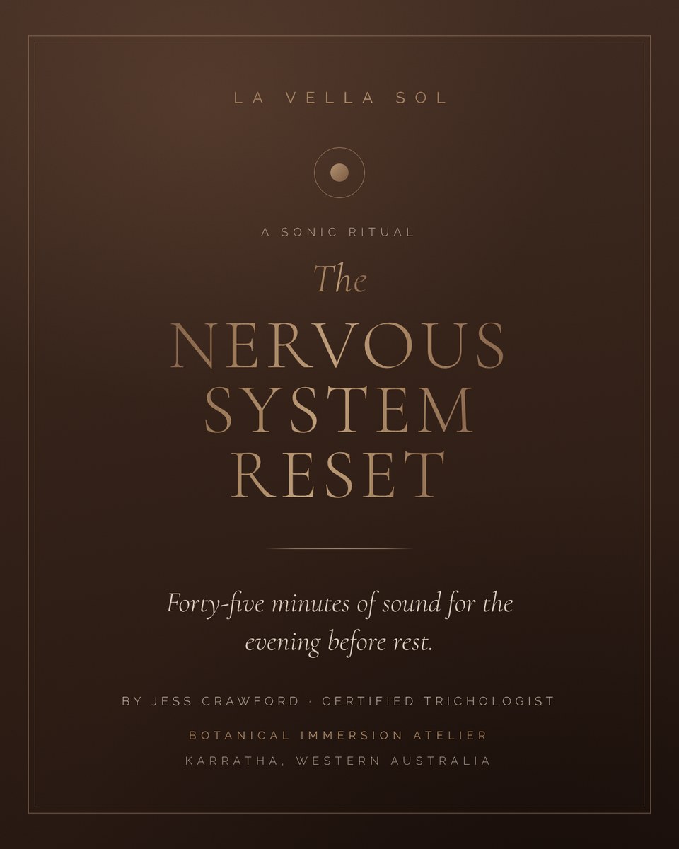 Nervous System Reset, a La Vella Sol sonic ritual: walnut cover with brushed bronze lettering