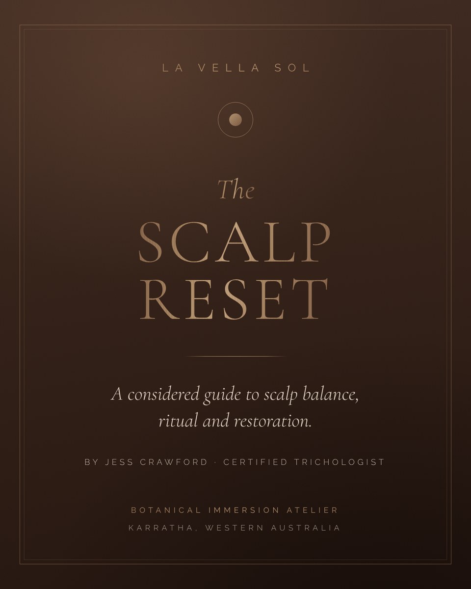 The Scalp Reset by La Vella Sol — deep walnut cover with brushed bronze serif title